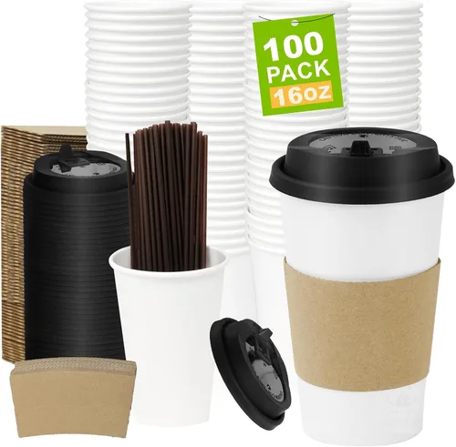 Vista 11 de Paquete de 100 tazas de café desechables de 8 onzas, tazas de papel desechables de color marrón a granel, tazas de café para té caliente, chocolate