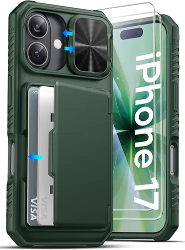Vista 14 de ATATOO Funda tipo cartera para iPhone 17, tarjetero integrado (3-5 tarjetas), funda para cámara deslizante y bloqueo RFID, protección de grado Negro