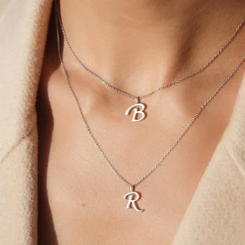 Vista 2 de FANCIME Collares de plata de ley con inicial, collar con letra A-Z con monograma pequeño, collar con nombre, joyería fina, regalos para mujeres, 16