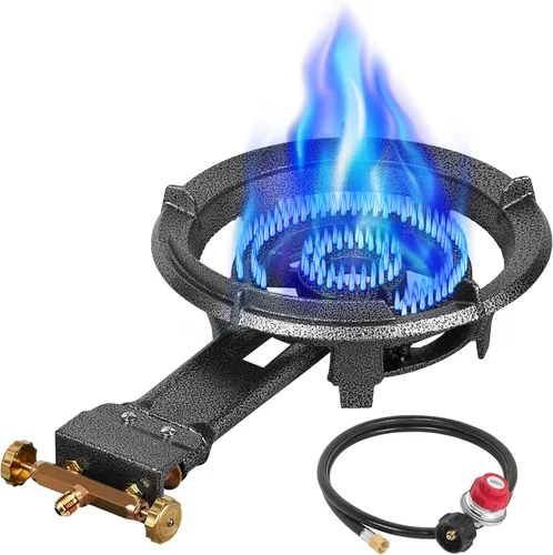 Vista 12 de LLAMA VIVA Quemador de propano, estufa de gas de una hornilla de alta presión de 100,000 BTU con bolsa de agua y manguera ajustable de 4.1 pies
