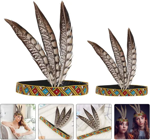 Vista 3 de ABOOFAN 10 piezas de diadema bohemia de plumas para el cabello tocado de Mardi Gras diadema india Color Variado