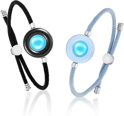 Vista 8 de TOTWOO Sun and Moon Long Distance Touch Bracelets for Couples Negro y oro rosa