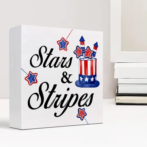 Vista 6 de z-crange Letrero patriótico de madera con diseño de estrellas y rayas para el Día de la Independencia, divertido cartel de madera del 4 de julio