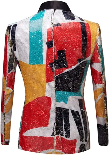 Vista 2 de PYJTRL Blazer de lentejuelas con diseño de chal de moda para hombre