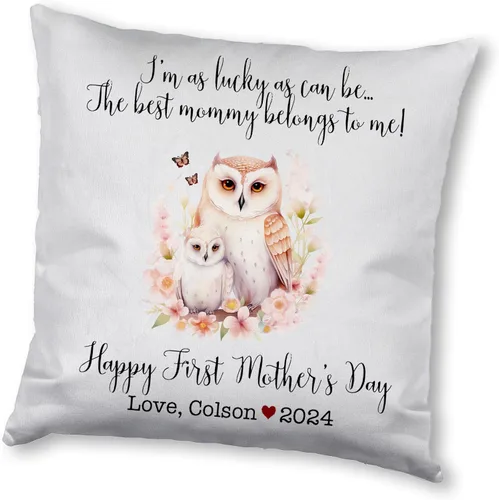 Vista 11 de Funda de almohada personalizada para el primer día de la madre, diseño floral de búho, funda de almohada personalizada para el día de la madre Búho