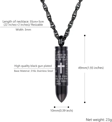 Vista 5 de PROSTEEL Collar de acero inoxidable con dije de bala de la Biblia, collar de medallón de botella de cruz, botella de perfume, medallón