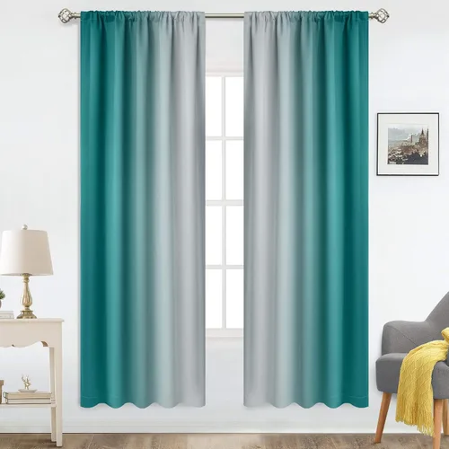 Vista 18 de COSVIYA Cortinas degradadas con dobladillo para cortinero, cortinas de oscurecimiento de habitación de 63 pulgadas de largo, cortinas degradadas