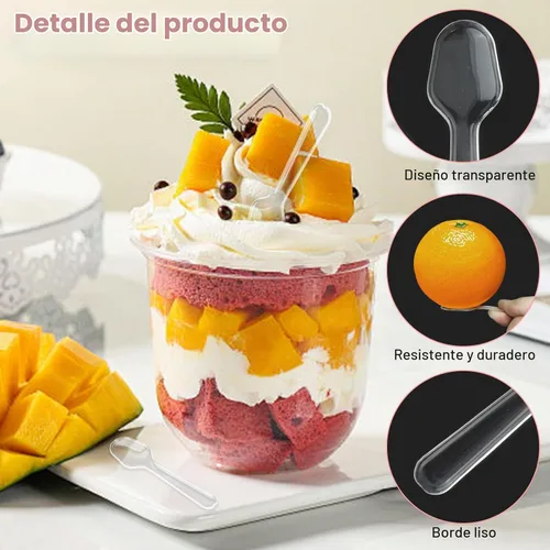 Vista 3 de 500 mini cucharas para postres, cucharas pequeñas de plástico transparente, cuchara de muestra desechable, cuchara de helado de postre para pudín