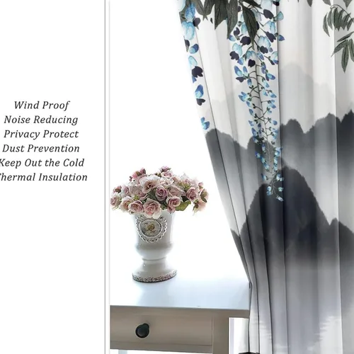 Vista 6 de Cortinas opacas para oscurecer la habitación con ojales, diseño de flores japonesas con ojales, arte retro de primavera y ramas florales, arte