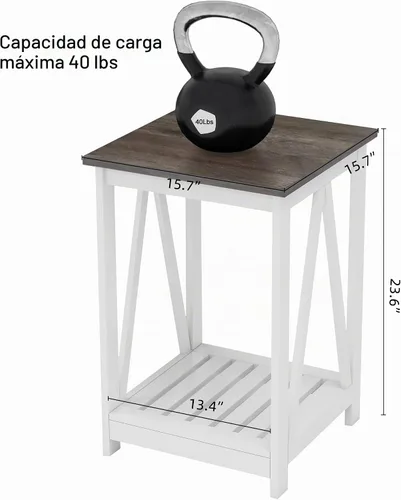 Vista 2 de Mesa auxiliar cuadrada de granja, mesa auxiliar con diseño de listones, mesa auxiliar de sofá con marco resistente para sala de estar, gris oscuro