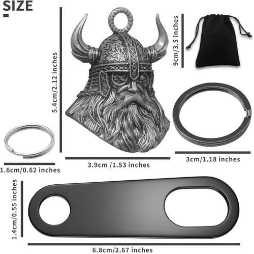 Vista 2 de Guardian - Campana de motocicleta Odin Viking Style Biker Luck Gremlin con 2 accesorios de llavero, colgador de campana de motocicleta