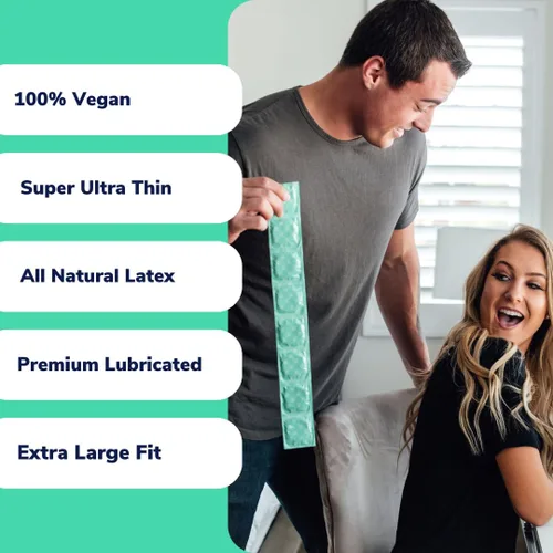 Vista 4 de Royal Preservativos veganos ultra finos extra grandes – Paquete de condones lubricados de primera calidad – Lubricante sin sabor, goma de látex