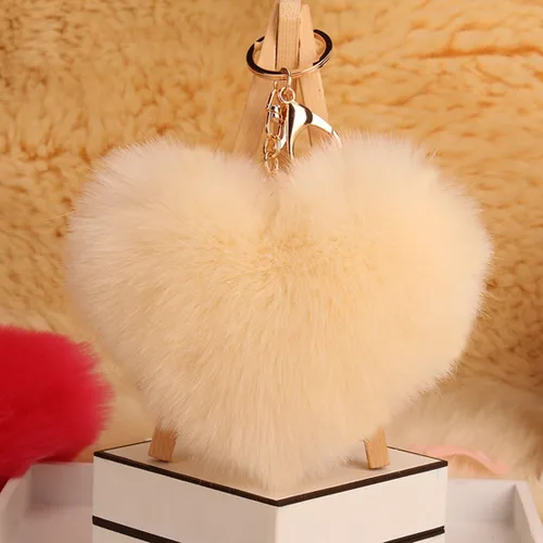 Vista 2 de URSFUR Llavero de bola de conejo artificial, bolso de pompón, colgante de juguete, borla Beige