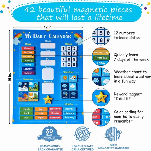 Vista 3 de Calendario Infantil Simply Magic 2025 - Mi Primer Calendario Magnético Diario para Niños, Todo Sobre Hoy Tablero, Calendarios de Días de la Semana