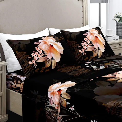 Vista 25 de YIYEA Juego de sábanas individuales, sábanas de hotel de calidad de 1800 hilos de microfibra doble cepillada con flores para cama individual, extra