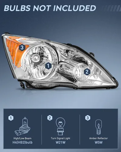 Vista 2 de Nilight - Conjunto de faros delanteros para Honda CRV (CR-V) 2007 2008 2009 2010 2011, carcasa cromada, reflector ámbar Cromo