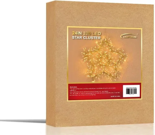 Vista 5 de Lightshare 320 luces LED de estrella de Navidad de 24 pulgadas, luces parpadeantes, blanco cálido, enchufe para decoración del jardín del hogar