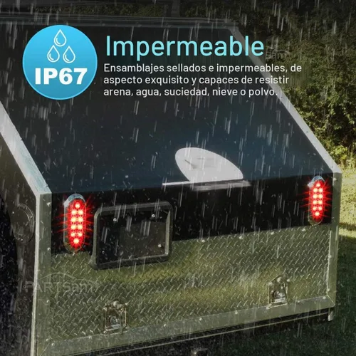 Vista 6 de Partsam 2 piezas de luces LED de 6" ovaladas cromadas para camión con remolque, rojas, 10 LED, montaje en superficie, luces traseras de parada, giro