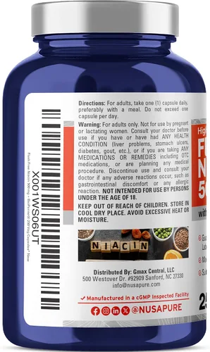 Vista 2 de Niacina sin enjuague, sin OMG, vegana 500 mg, 250 cápsulas vegetarianas