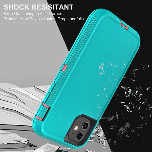 Vista 5 de YKHJKLEC Funda para iPhone 11, grado militar 3 en 1, resistente a los golpes, a prueba de caídas, polvo con 2 protectores de pantalla de vidrio Azul