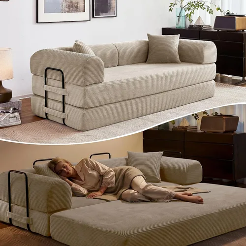 Vista 16 de Sofá cama convertible de 79 pulgadas, sofá futón sin hueso para sala de Marrón