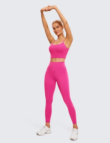 Vista 3 de CRZ YOGA Brasier deportivo ajustable de línea larga para mujer, con espalda en V, brasier de yoga acolchado para entrenamiento, camiseta sin mangas