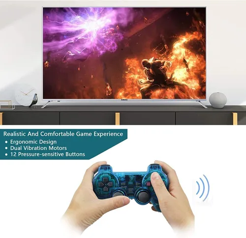 Vista 7 de CONNYAM Controlador inalámbrico para PS2, control remoto de juego de doble vibración 2.4G para PlayStation 2 PS2