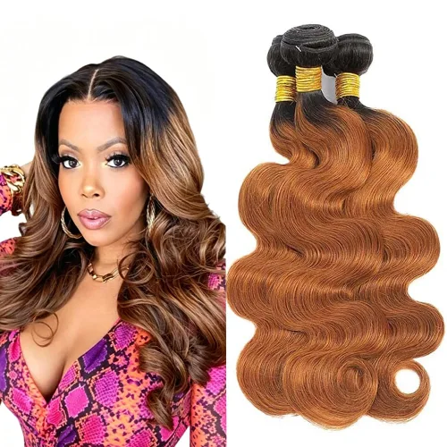Vista 226 de P4613 Cabello humano rizado onda profunda marrón y paquetes mixtos 8 10 12 P4613 Ombre Marrón-Rubio-DP
