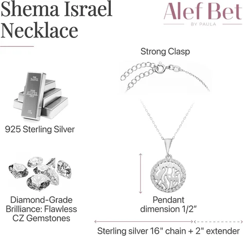 Vista 2 de Collar Shema Israel en plata de ley 925 para mujeres y niñas Plateado