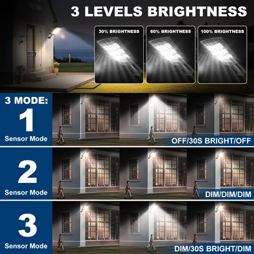 Vista 2 de Paquete de 2 luces solares de calle de inducción impermeables para exteriores, 6500 K, foco de seguridad con sensor de movimiento de control remoto