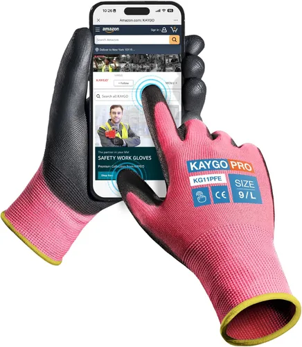 Vista 38 de KAYGO KG11PB - Guantes de trabajo de seguridad con revestimiento de poliuretano, 12 pares de guantes de punto sin costuras para hombres y mujeres