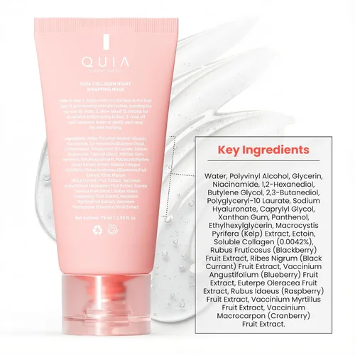 Vista 9 de QUIA Mascarilla Envolvente de Colágeno 75ml - Clínica +92% Apariencia Más Firme - Exfoliante de Piel de Cristal Nocturno - Cuidado de la Piel