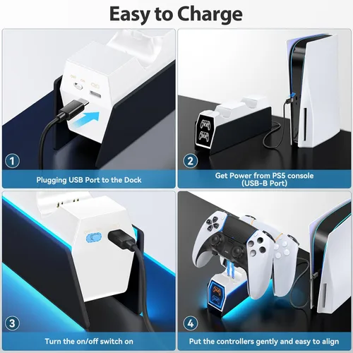 Vista 7 de Controller Charger Station Compatible with Play 5 Faceplates Edge & Dual Controller, 9 Lightings P 5 Accessories Charging Station, P 5 Dock Stand