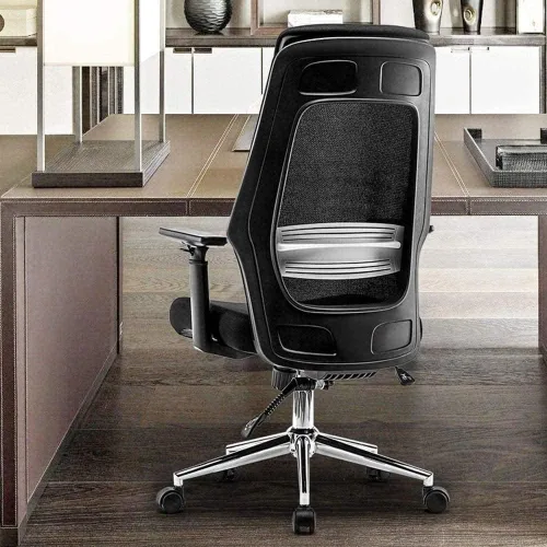 Vista 2 de Silla de oficina ergonómica con soporte lumbar, reposabrazos ajustables, altura ajustable, color negro