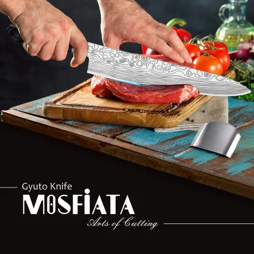 Vista 2 de MOSFiATA - Cuchillo de chef de 10 pulgadas súper afilado, cuchillo de cocina profesional con protector de dedos en caja de regalo, cuchillo