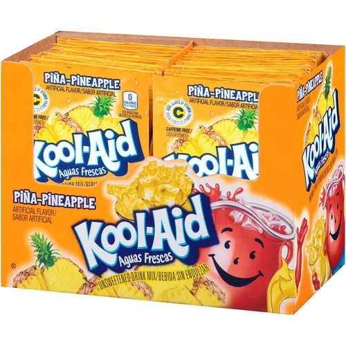 Vista 5 de Kool-Aid Aguas Frescas Piña Pineapple - Mezcla de bebida en polvo con sabor a piña sin azúcar y sin cafeína, paquete de 0.14 oz (paquete de 48)