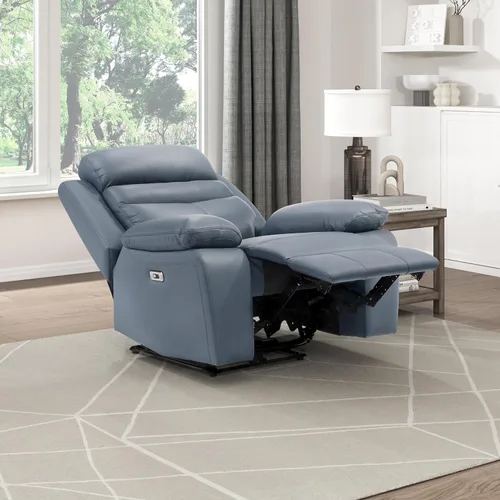 Vista 7 de Lexicon Silla Reclinable para Sala de Estar de Combinación de Cuero, Asientos para Cine en Casa, Sillón Reclinable Pegado a la Pared, Sillón Azul