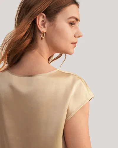 Vista 5 de LilySilk Blusa de seda para mujer, de manga corta, para verano, fresca, cómoda, Charmeuse