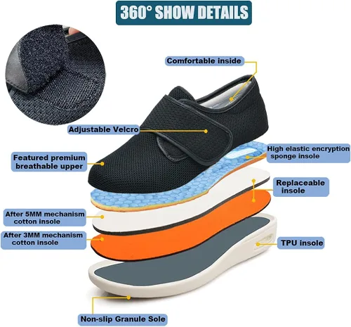 Vista 5 de WLESVAGO Zapatillas para caminar diabéticas de ancho ancho ancho para mujer con cojín de aire ligeras y ajustables para artritis pies hinchados