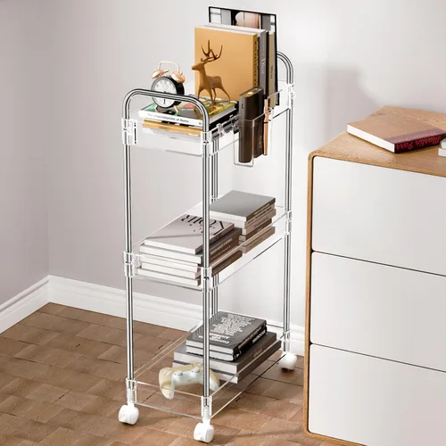 Vista 5 de SPACEKEEPER Carrito rodante de almacenamiento de acrílico de 3 niveles, organizador de carrito de baño transparente, organización de lavandería