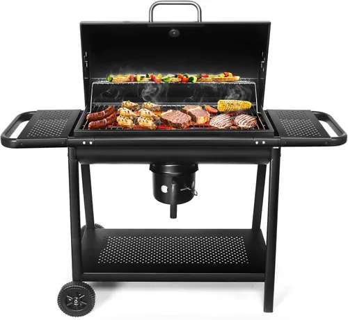 Vista 9 de Realcook Parrillas de carbón con ahumadores Offest: Parrilla de barbacoa de carbón de barril espaciosa Combo de parrilla para ahumar barbacoa