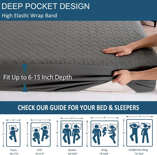 Vista 7 de Protector de colchón impermeable transpirable sin ruido, funda de colchón de cama tamaño individual con bolsillo profundo de 6 a 15 pulgadas