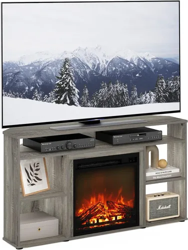 Vista 19 de Furinno Soporte clásico de TV de 70 pulgadas con chimenea, americano
