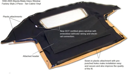 Vista 4 de Sierra Auto Tops Convertible Top Reemplazo para Mazda Miata MX5 1990-2005, Stayfast Canvas, Beige