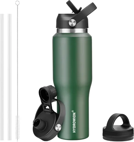 Vista 42 de HYDROWION Botella de agua aislada de 32 onzas, soporte para botella de agua para automóvil, botella de viaje aislada al vacío de doble pared