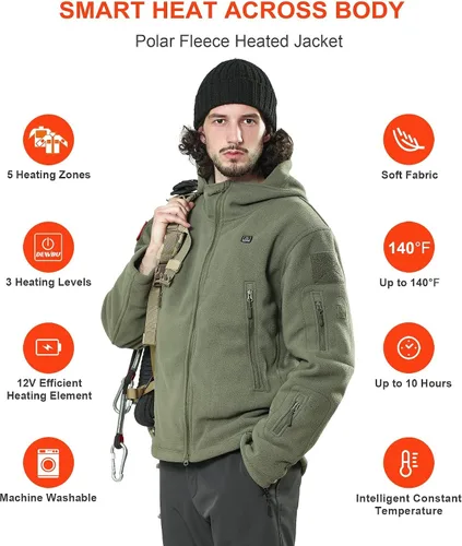 Vista 3 de DEWBU Heated Jacket Polar Fleece with 12V Battery Pack Soft Fleece Electric Heating Hoodie