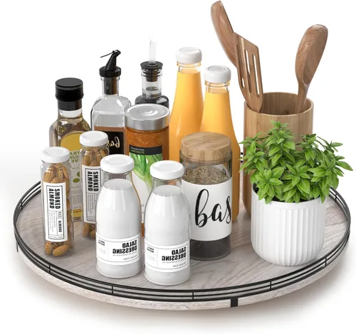 Vista 58 de Marble Lazy Susan - Tocadiscos para mesa, bandeja redonda de mármol de grano de madera antigua de 10 pulgadas para mesa de comedor, encimera de Negro