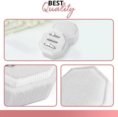Vista 7 de NIMSIN Caja de terciopelo para anillos de alta calidad para ceremonia de boda con tapa desmontable, elegante y bonita caja para anillos de boda, 3
