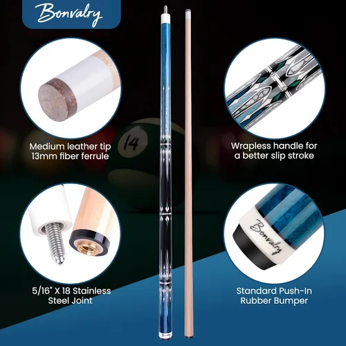 Vista 3 de Kit de Taco de Billar - Palo de Billar de Arce Teñido de 58 Pulgadas con Estuche Duro y Accesorios para Entusiastas del Billar Pool Cue and