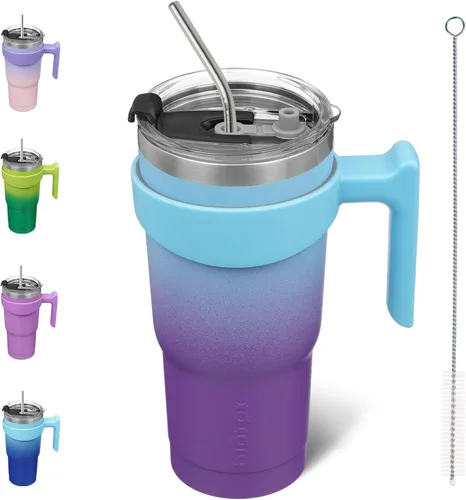 Vista 76 de BJPKPK Mini vaso de 10 onzas con tapa, popote y asa, taza de acero aislada